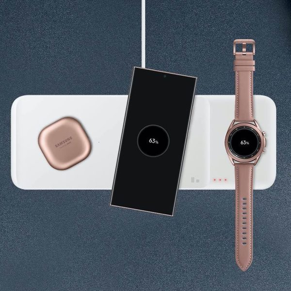 3in1 Samsung Trio induktīvais sienas lādētājs tālrunim / Galaxy Watch / Buds - balts