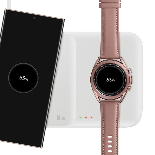 3in1 Samsung Trio induktīvais sienas lādētājs tālrunim / Galaxy Watch / Buds - balts