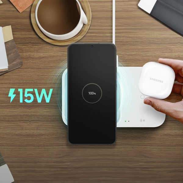 Samsung bezvadu lādētājs Duo 15W induktīvais lādētājs + sienas lādētājs un kabelis - balts