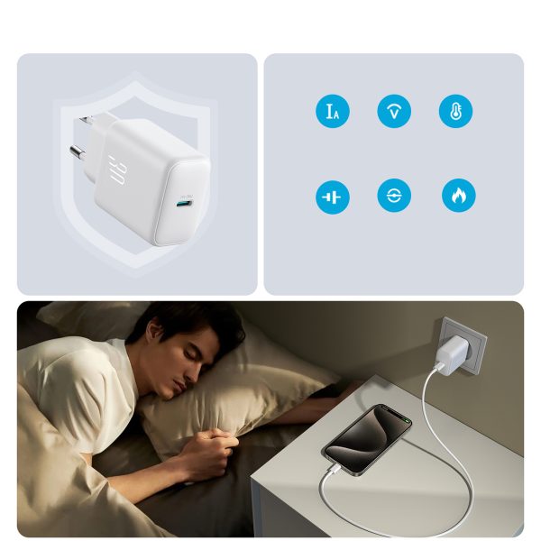 USB-C PD 30W QC SFC sienas lādētājs - balts