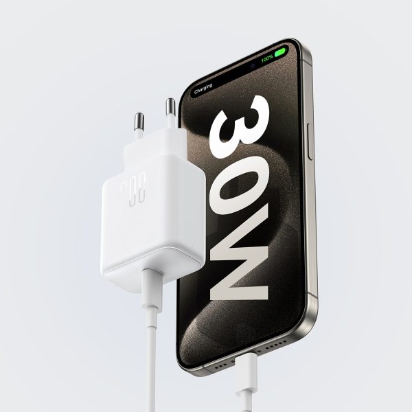 USB-C PD 30W QC SFC sienas lādētājs - balts
