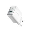 USB-C - USB-A 30W PD sienas lādētājs - balts