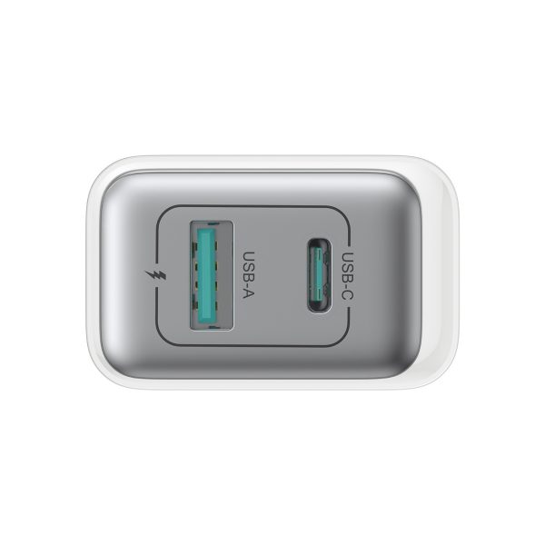 USB-C - USB-A 30W PD sienas lādētājs - balts