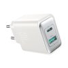 USB-C - USB-A 30W PD sienas lādētājs - balts