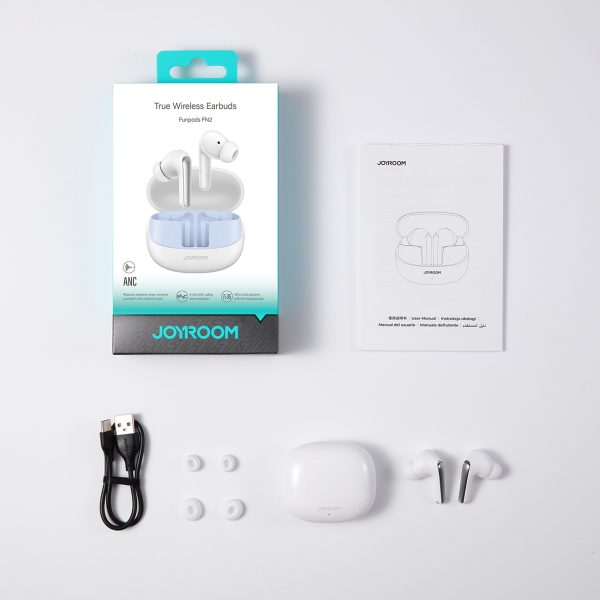 Funpods TWS ausīs ievietojamas Bluetooth 5.4 ANC austiņas ar IP54 aizsardzību - baltas