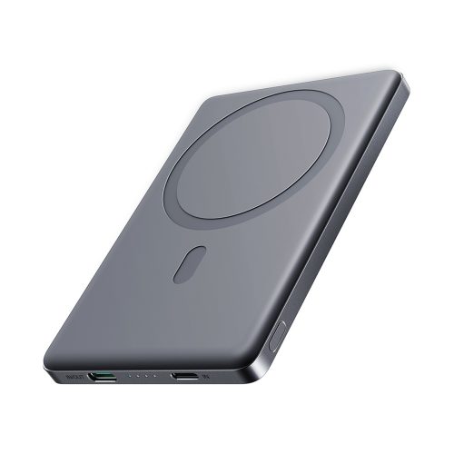Powerbank 5000mAh USB-C 20W PD un 15W induktīvā uzlāde - pelēks