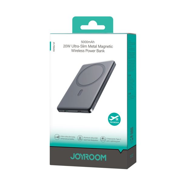 Powerbank 5000mAh USB-C 20W PD un 15W induktīvā uzlāde - pelēks