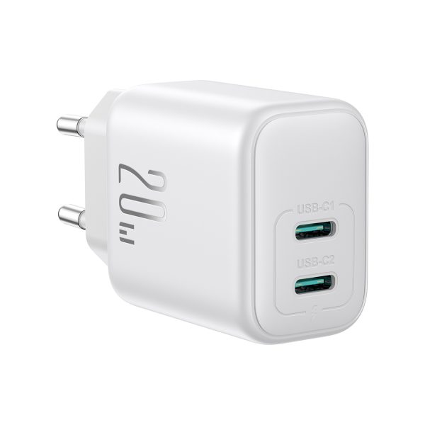 2x USB-C 20W PD QC 3.0 sienas lādētājs - balts