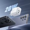 2x USB-C 20W PD QC 3.0 sienas lādētājs - balts