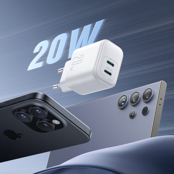 2x USB-C 20W PD QC 3.0 sienas lādētājs - balts