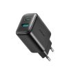 USB-C un USB-A 25 W SFC PPS PD sienas lādētājs — melns