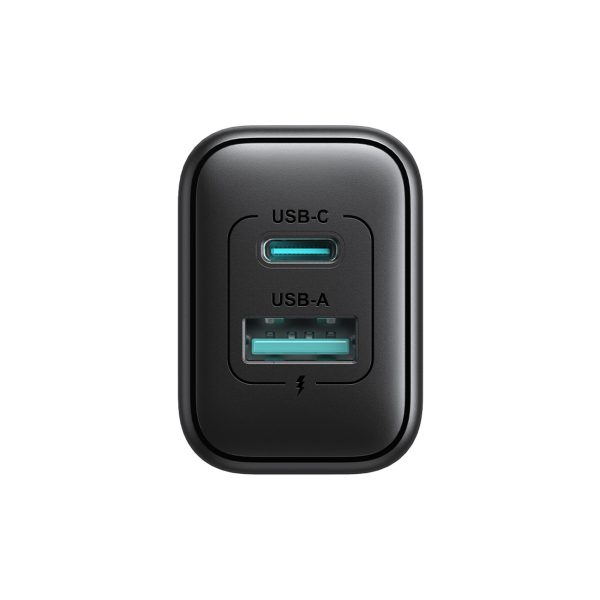 USB-C un USB-A 25 W SFC PPS PD sienas lādētājs — melns