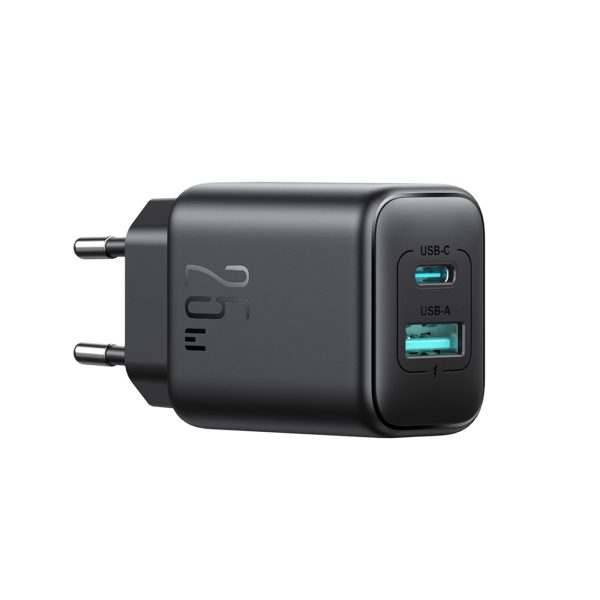 USB-C un USB-A 25 W SFC PPS PD sienas lādētājs — melns