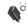 USB-C 25W SFC PPS PD sienas lādētājs + 1m USB-C kabelis - melns