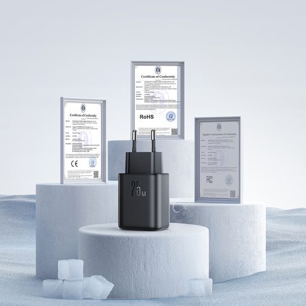 USB-C 25W SFC PPS PD sienas lādētājs + 1m USB-C kabelis - melns