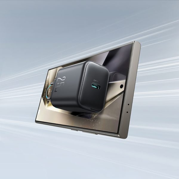 USB-C 25W SFC PPS PD sienas lādētājs + 1m USB-C kabelis - melns