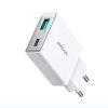Mazs un īpaši plāns 20 W USB-A USB-C sienas lādētājs — balts