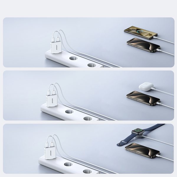 Mazs un īpaši plāns 20 W USB-A USB-C sienas lādētājs — balts