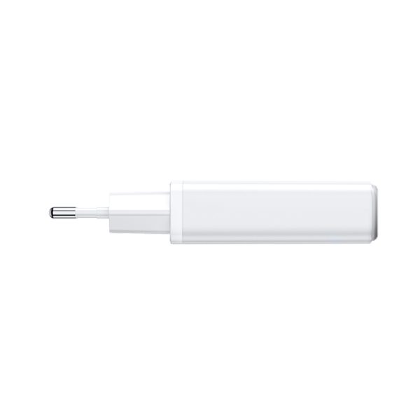 Mazs un īpaši plāns 20 W USB-A USB-C sienas lādētājs — balts