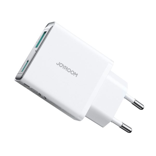 Mazs un īpaši plāns 20 W USB-A USB-C sienas lādētājs — balts