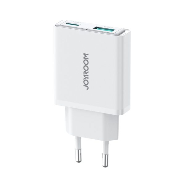 Mazs un īpaši plāns 20 W USB-A USB-C sienas lādētājs — balts