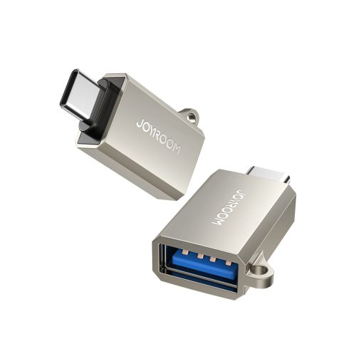 USB-C (vīriešu) - USB-A (sieviešu) adapteris ar aukliņas cilpu - sudrabs