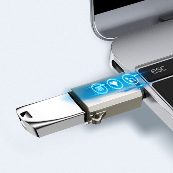 USB-C (vīriešu) - USB-A (sieviešu) adapteris ar aukliņas cilpu - sudrabs