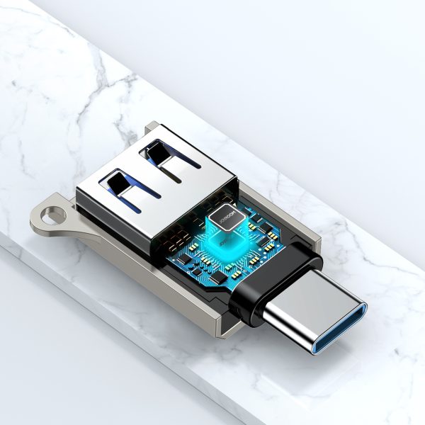 USB-C (vīriešu) - USB-A (sieviešu) adapteris ar aukliņas cilpu - sudrabs