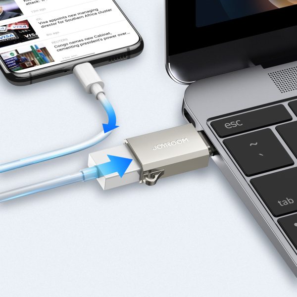 USB-C (vīriešu) - USB-A (sieviešu) adapteris ar aukliņas cilpu - sudrabs