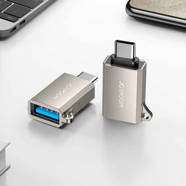 USB-C (vīriešu) - USB-A (sieviešu) adapteris ar aukliņas cilpu - sudrabs