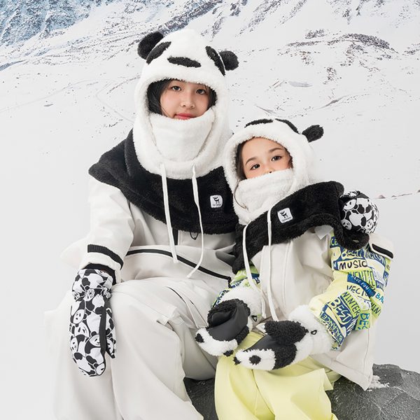 Panda Heat bērnu slēpošanas cimdi bez pirkstiem S izmērs - melni/balti