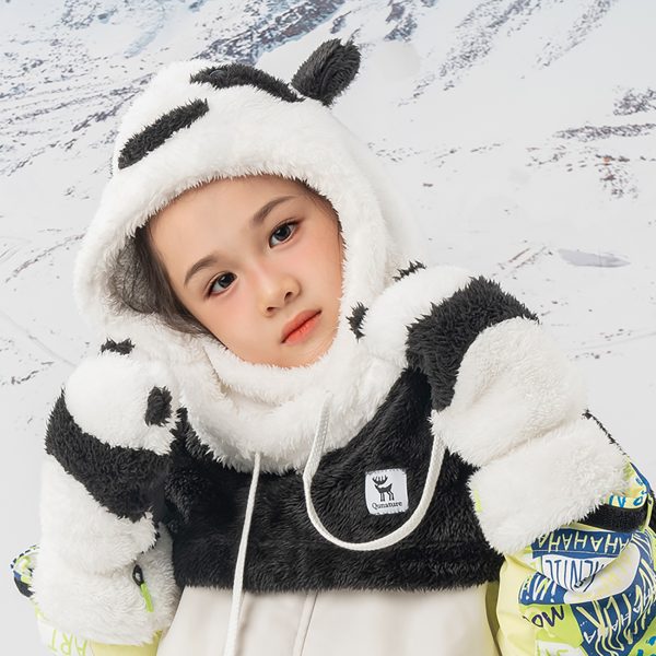 Panda slēpošanas cimdi bērniem un pieaugušajiem S izmērs - melni/balti