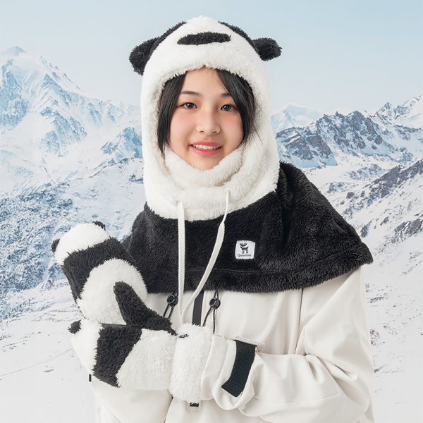 Panda slēpošanas cimdi bērniem un pieaugušajiem S izmērs - melni/balti