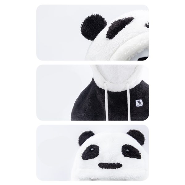 Silta ziemas balaklava no Panda kažokādas bērniem un pieaugušajiem M izmērs - melna/balta