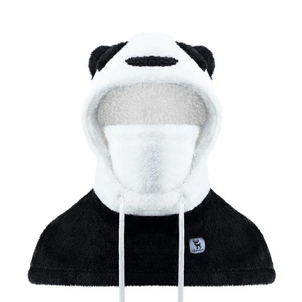 Silta ziemas balaklava no Panda kažokādas bērniem un pieaugušajiem L izmērs - melna/balta