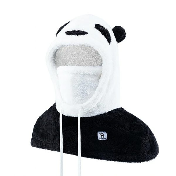 Silta ziemas balaklava no Panda kažokādas bērniem un pieaugušajiem L izmērs - melna/balta