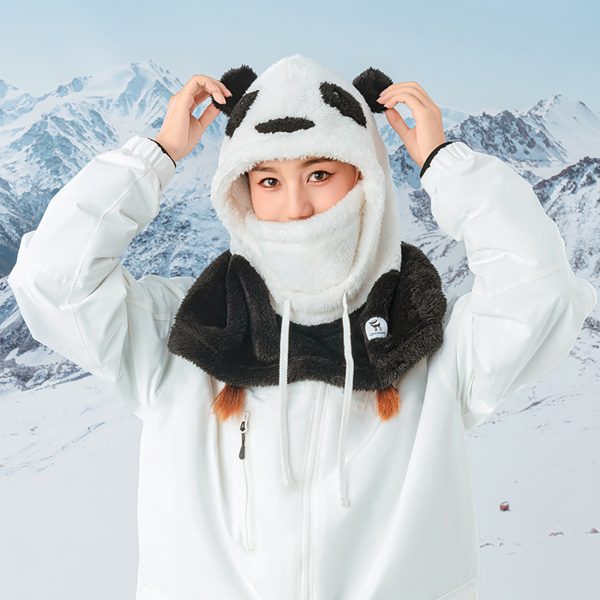 Silta ziemas balaklava no Panda kažokādas bērniem un pieaugušajiem L izmērs - melna/balta