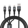 3in1 kabelis 60W USB-A - MicroUSB USB-C iPhone Lightning 1.2m - melns