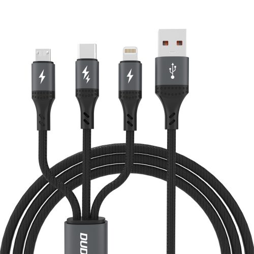 3in1 kabelis 60W USB-A - MicroUSB USB-C iPhone Lightning 1.2m - melns
