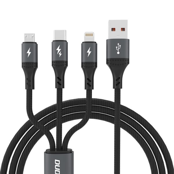 3in1 kabelis 60W USB-A - MicroUSB USB-C iPhone Lightning 1.2m - melns