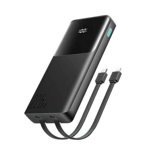 Powerbank 10000mAh ar iebūvētu USB-C iPhone Lightning kabeli - melns