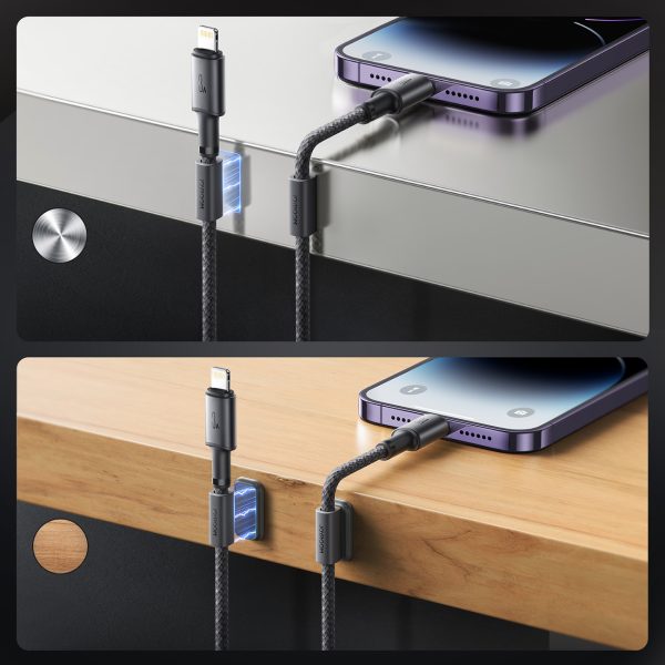 USB-A - iPhone Lightning kabelis ar magnētisku turētāju un organizatoru 1,2 m - pelēks
