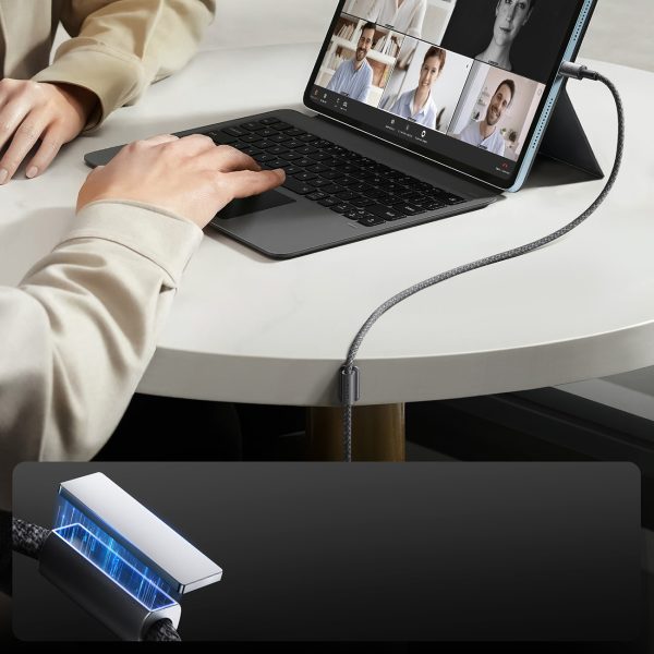 USB-A - USB-C kabelis ar magnētisku turētāju un organizatoru 1,2 m - pelēks