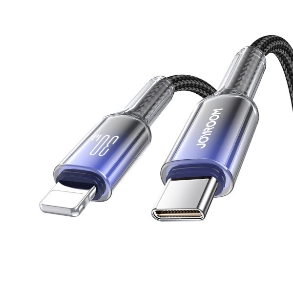 Crystal-Clear sērijas 30 W USB-C - iPhone Lightning kabelis 1,2 m - melns
