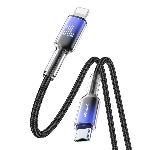 Crystal-Clear sērijas 30 W USB-C - iPhone Lightning kabelis 1,2 m - melns