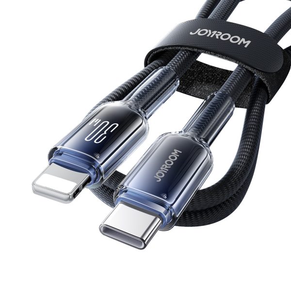 Crystal-Clear sērijas 30 W USB-C - iPhone Lightning kabelis 1,2 m - melns