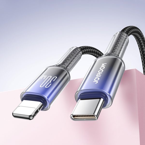 Crystal-Clear sērijas 30 W USB-C - iPhone Lightning kabelis 1,2 m - melns
