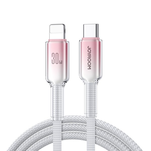 Crystal-Clear sērijas 30 W USB-C - iPhone Lightning kabelis 1,2 m - balts