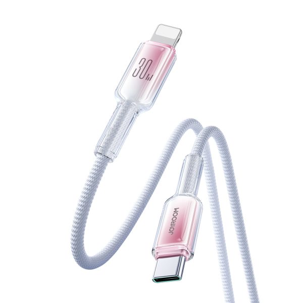 Crystal-Clear sērijas 30 W USB-C - iPhone Lightning kabelis 1,2 m - balts