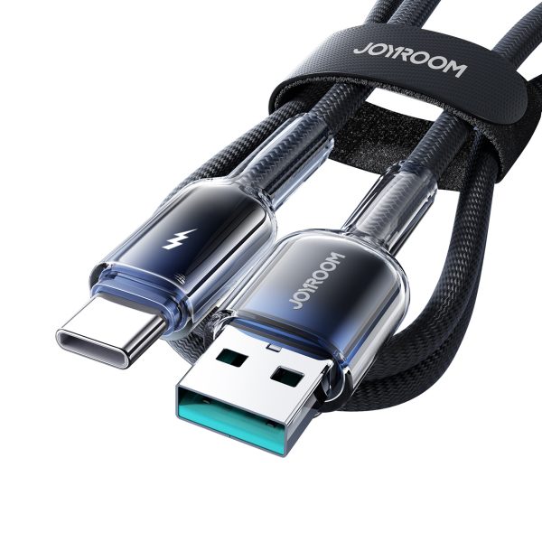 Crystal-Clear sērijas 3A USB-A - USB-C kabelis 1,2 m - melns